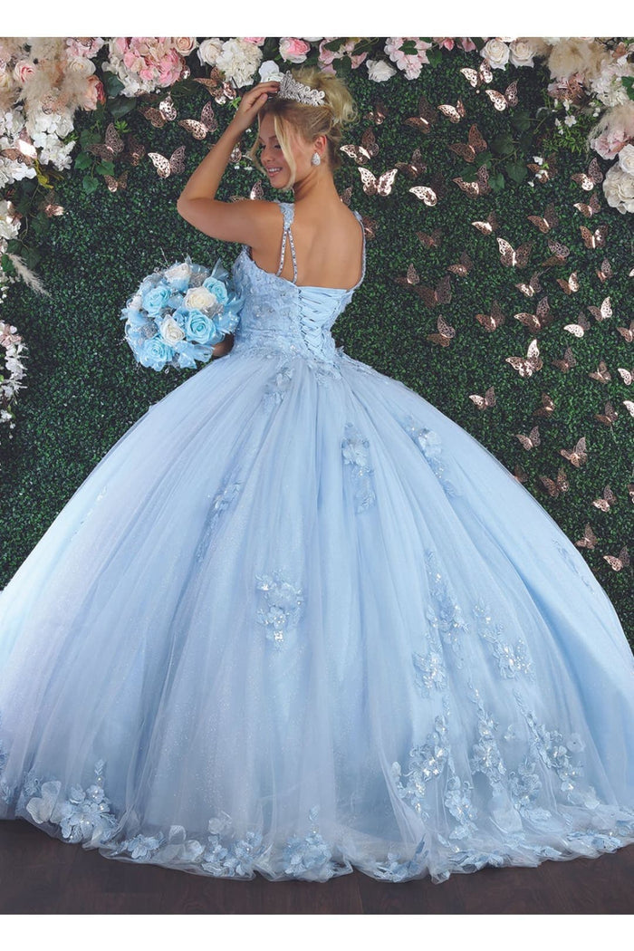 Sleeveless Glitter Floral Ball Quinceanera Gown