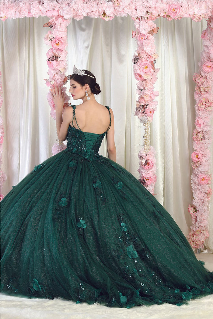 Sleeveless Glitter Floral Ball Quinceanera Gown