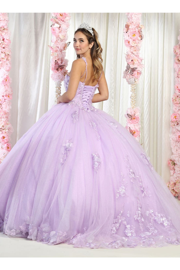 Sleeveless Glitter Floral Ball Quinceanera Gown