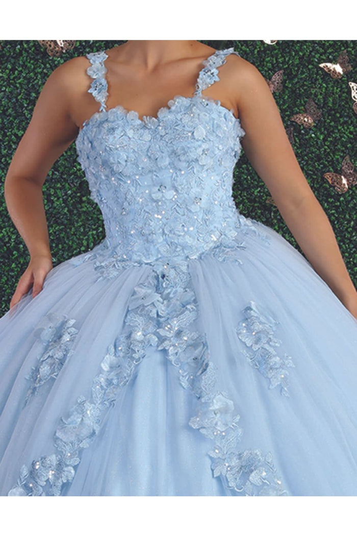 Sleeveless Glitter Floral Ball Quinceanera Gown
