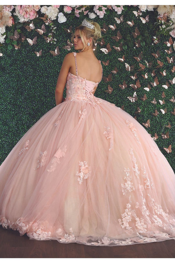 Sleeveless Glitter Floral Ball Quinceanera Gown