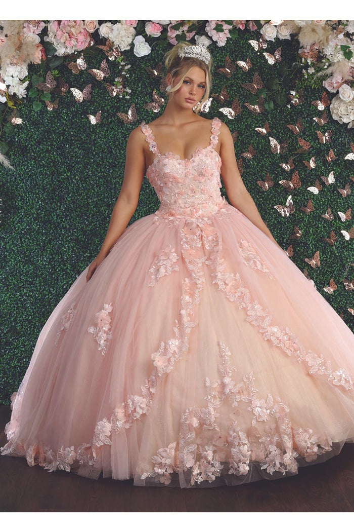 Sleeveless Glitter Floral Ball Quinceanera Gown