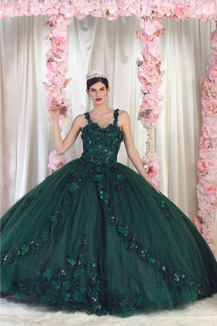 Sleeveless Glitter Floral Ball Quinceanera Gown