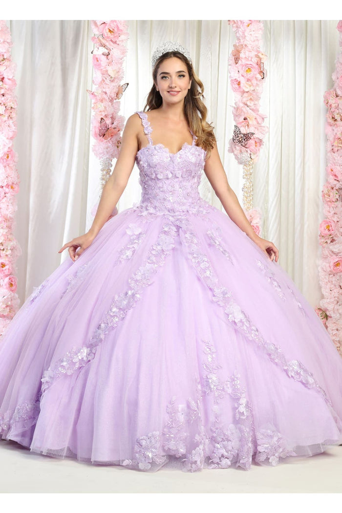 Sleeveless Glitter Floral Ball Quinceanera Gown