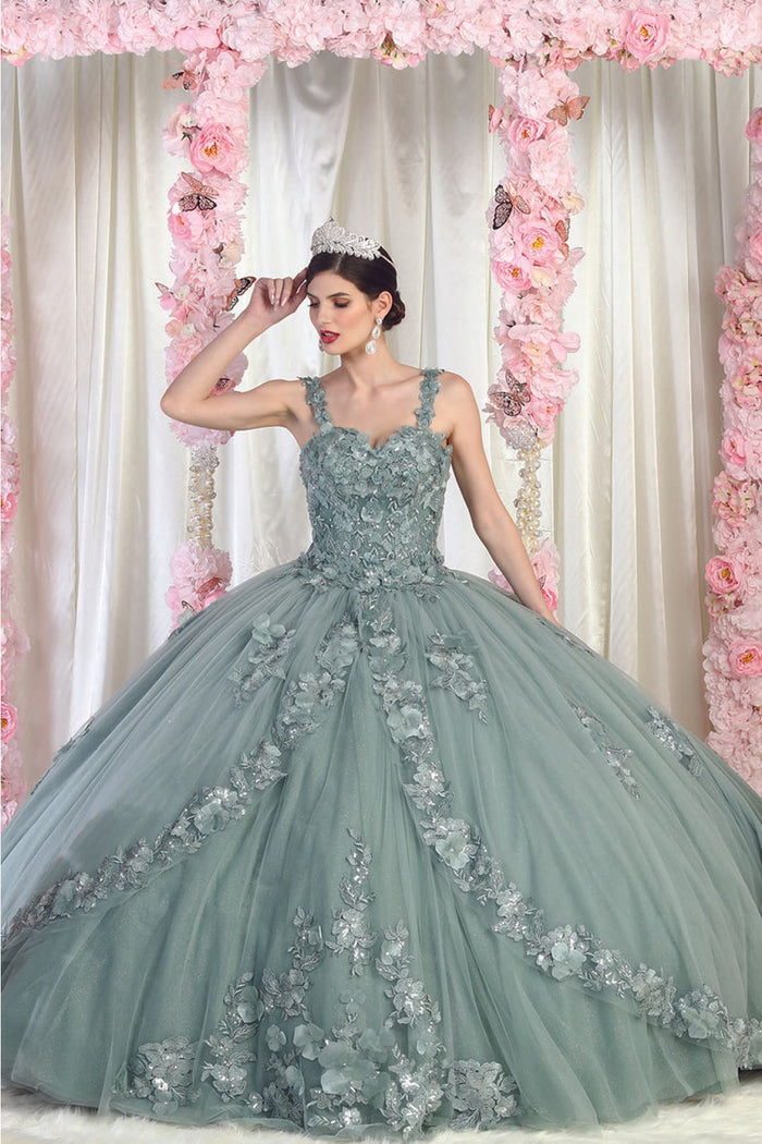Sleeveless Glitter Floral Ball Quinceanera Gown