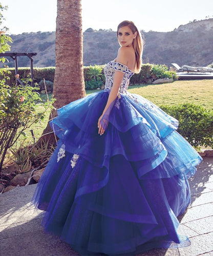 Juliet 1432 Layered Off Shoulder Metallic Embroidered Glitter Quinceanera Dress