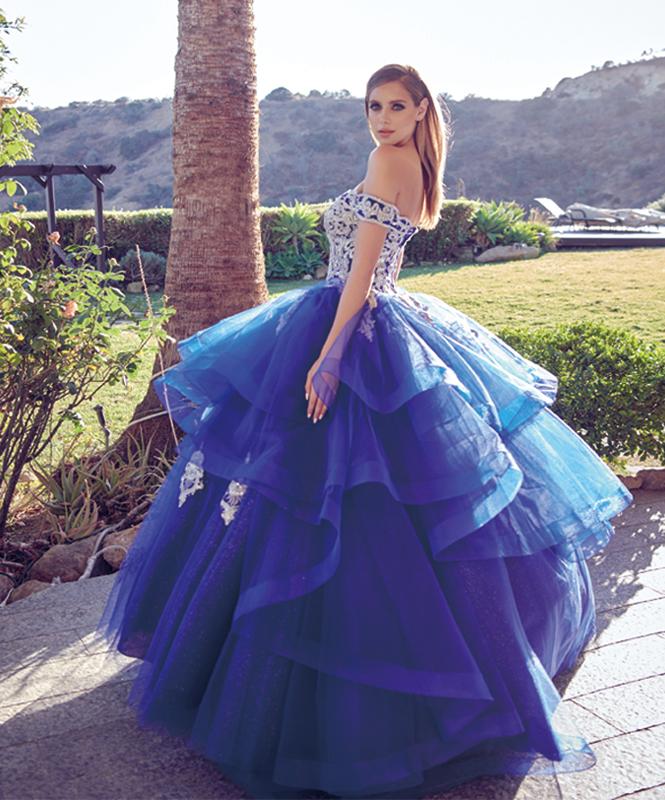 Juliet 1432 Layered Off Shoulder Metallic Embroidered Glitter Quinceanera Dress