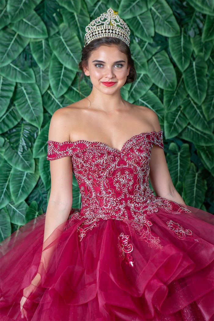 Layered Off-Shoulder Glitter Quinceañera Dress by Calla KY-018383