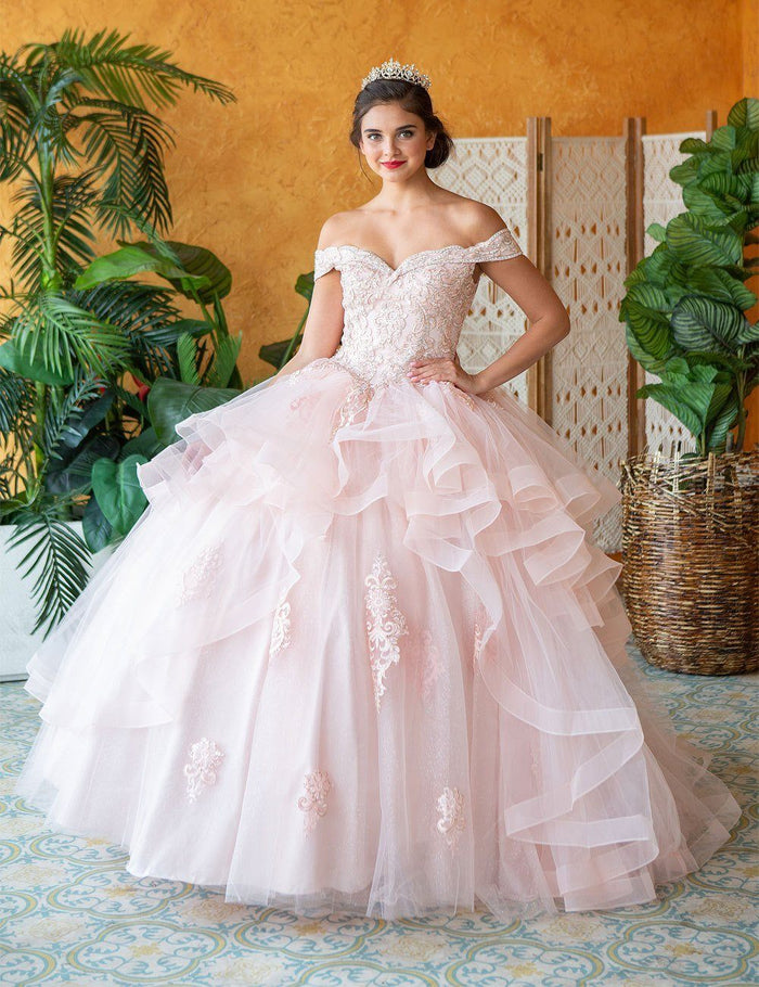 Layered Off-Shoulder Glitter Quinceañera Dress by Calla KY-018383