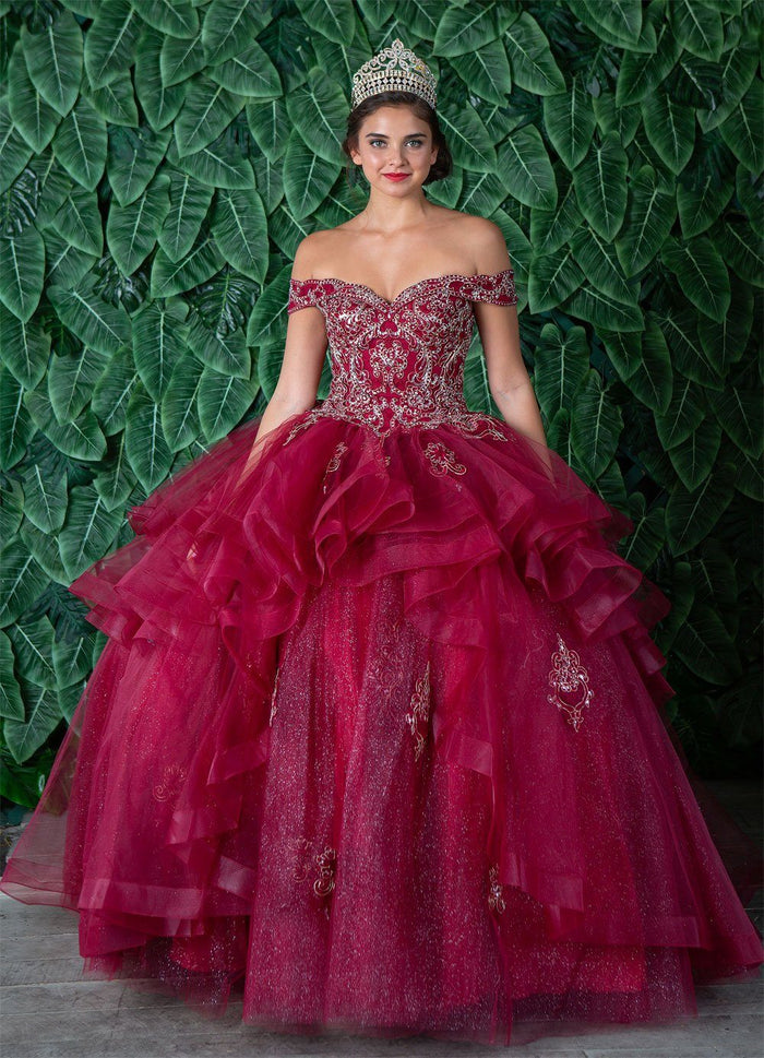 Layered Off-Shoulder Glitter Quinceañera Dress by Calla KY-018383