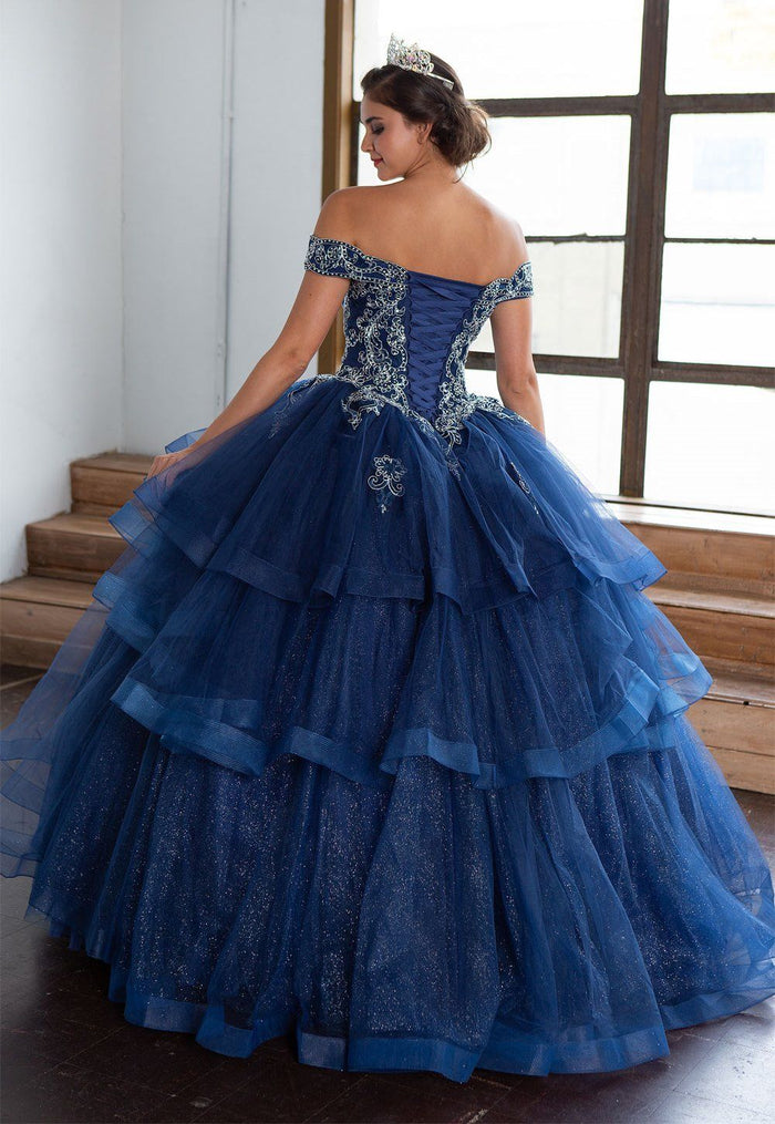 Layered Off-Shoulder Glitter Quinceañera Dress by Calla KY-018383
