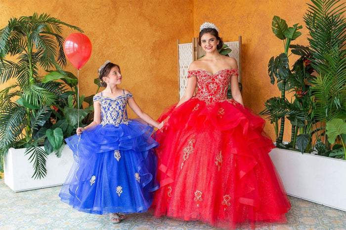 Layered Off-Shoulder Glitter Quinceañera Dress by Calla KY-018383