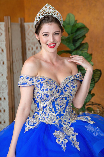 Layered Off-Shoulder Glitter Quinceañera Dress by Calla KY-018383