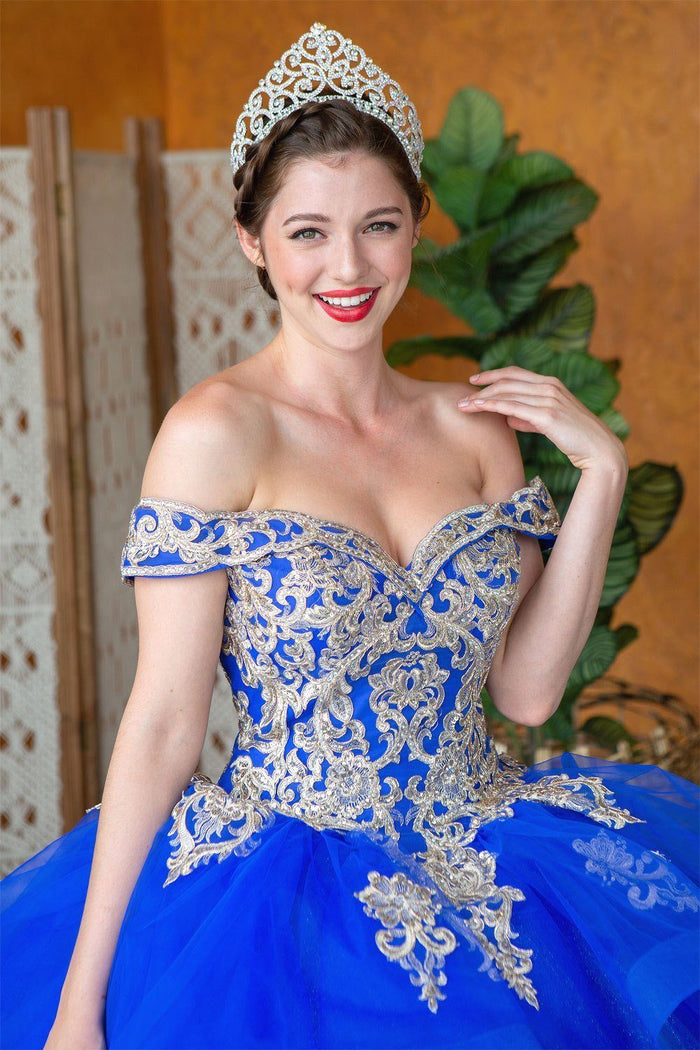 Layered Off-Shoulder Glitter Quinceañera Dress by Calla KY-018383