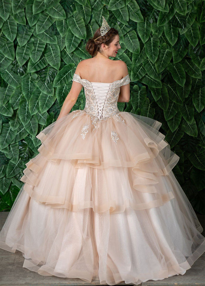 Layered Off-Shoulder Glitter Quinceañera Dress by Calla KY-018383