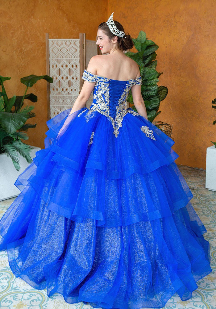 Layered Off-Shoulder Glitter Quinceañera Dress by Calla KY-018383