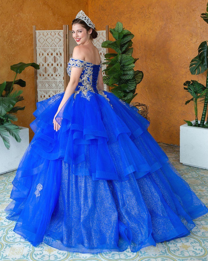 Layered Off-Shoulder Glitter Quinceañera Dress by Calla KY-018383