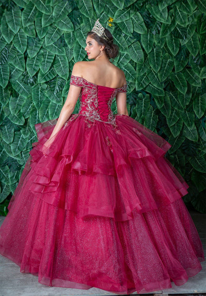 Layered Off-Shoulder Glitter Quinceañera Dress by Calla KY-018383