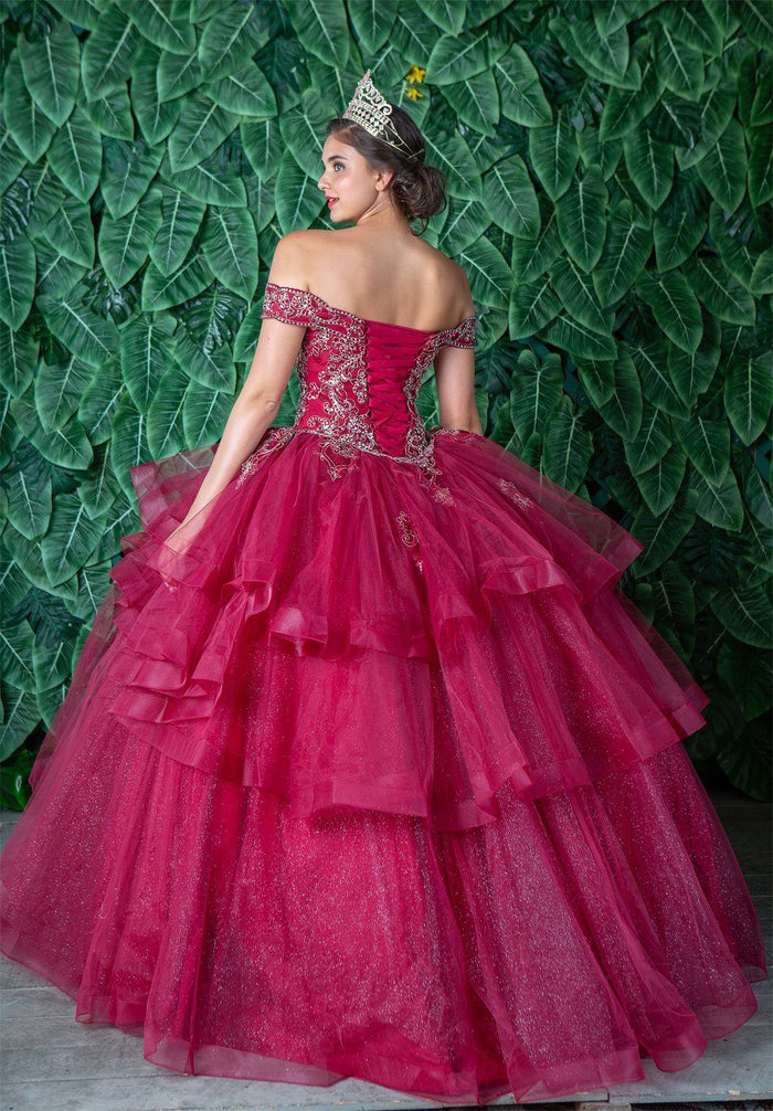 Layered Off-Shoulder Glitter Quinceañera Dress by Calla KY-018383