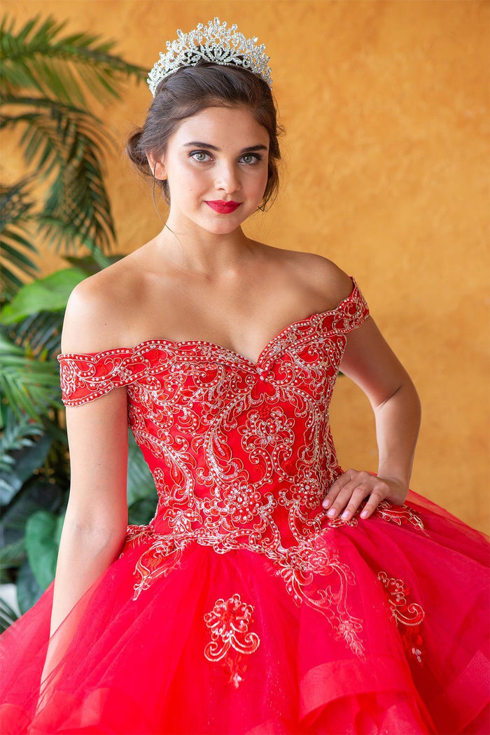 Layered Off-Shoulder Glitter Quinceañera Dress by Calla KY-018383