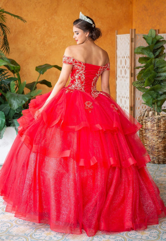 Layered Off-Shoulder Glitter Quinceañera Dress by Calla KY-018383
