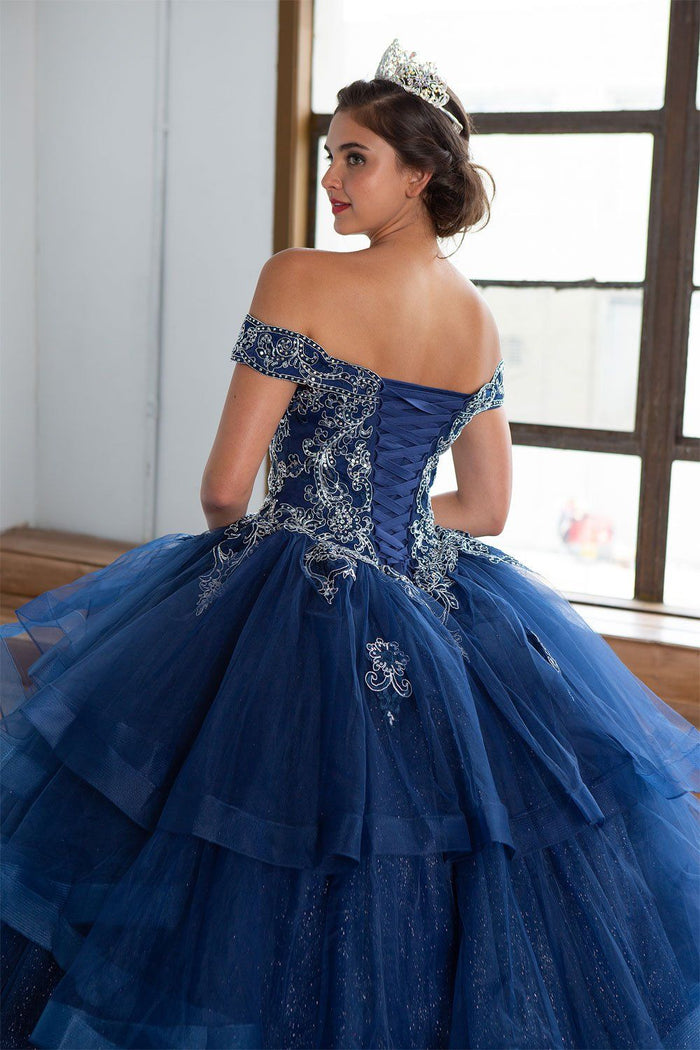 Layered Off-Shoulder Glitter Quinceañera Dress by Calla KY-018383