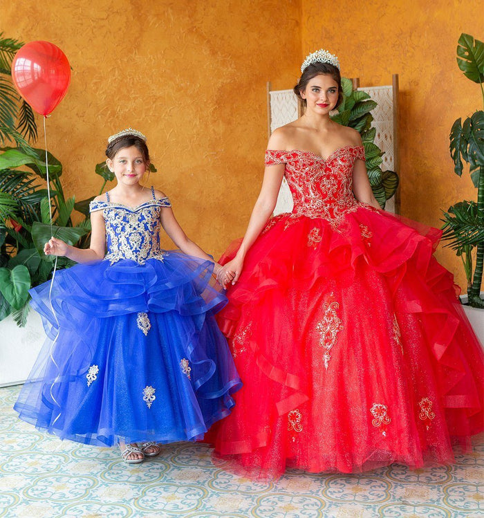 Layered Off-Shoulder Glitter Quinceañera Dress by Calla KY-018383