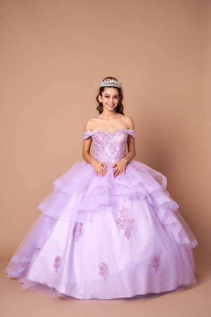 Layered Off-Shoulder Glitter Quinceañera Dress by Calla KY-018383