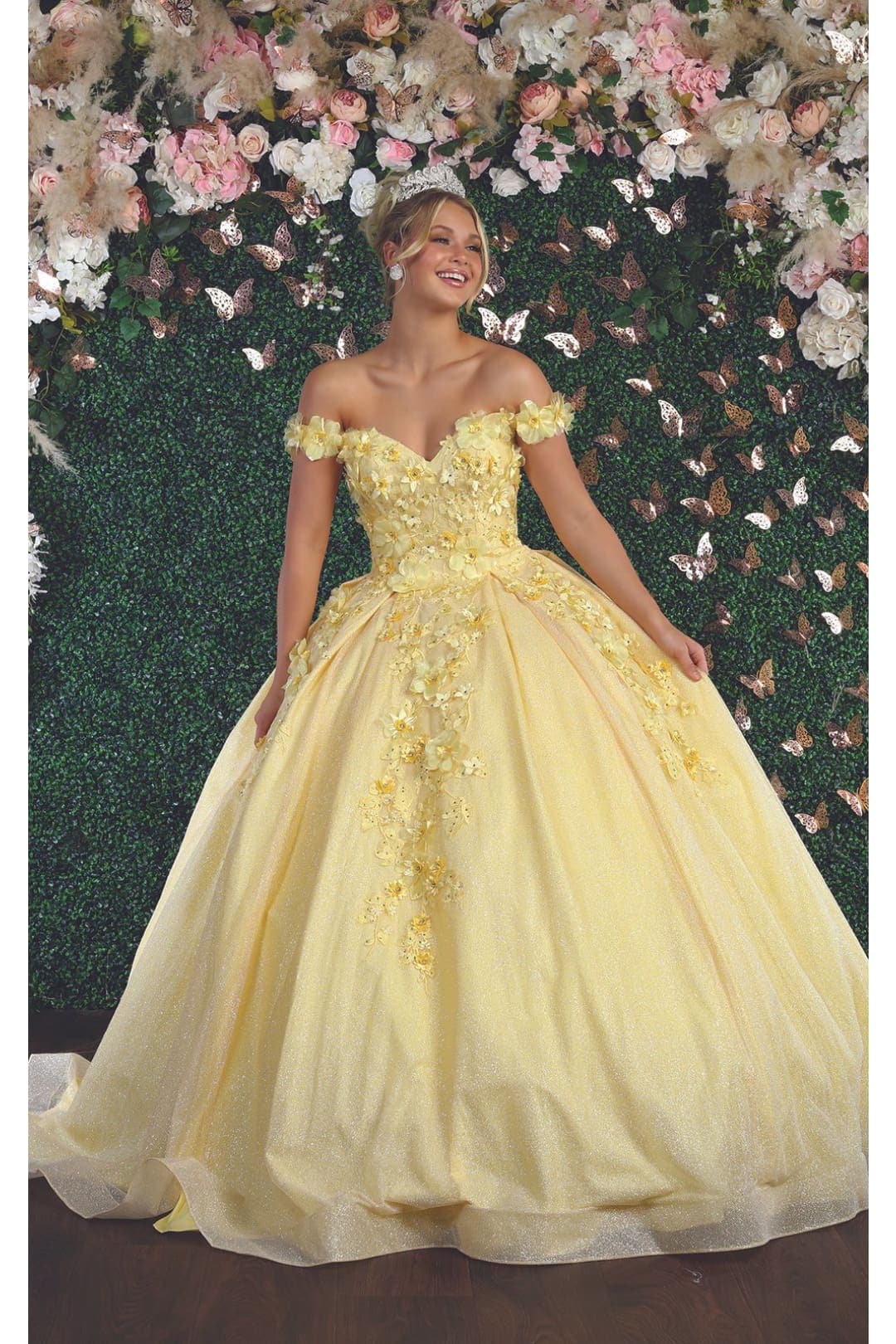 Off Shoulder Floral Quinceanera Ball Gown