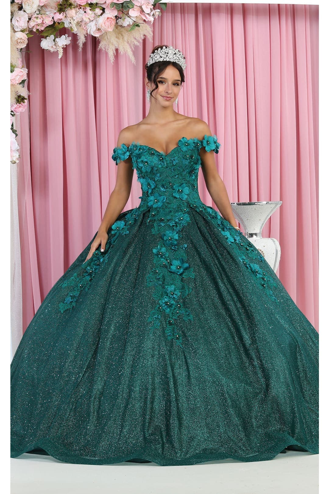 Plus Size Ball Gown in Hunter Green | Formal Quinceanera Dress by LK154
