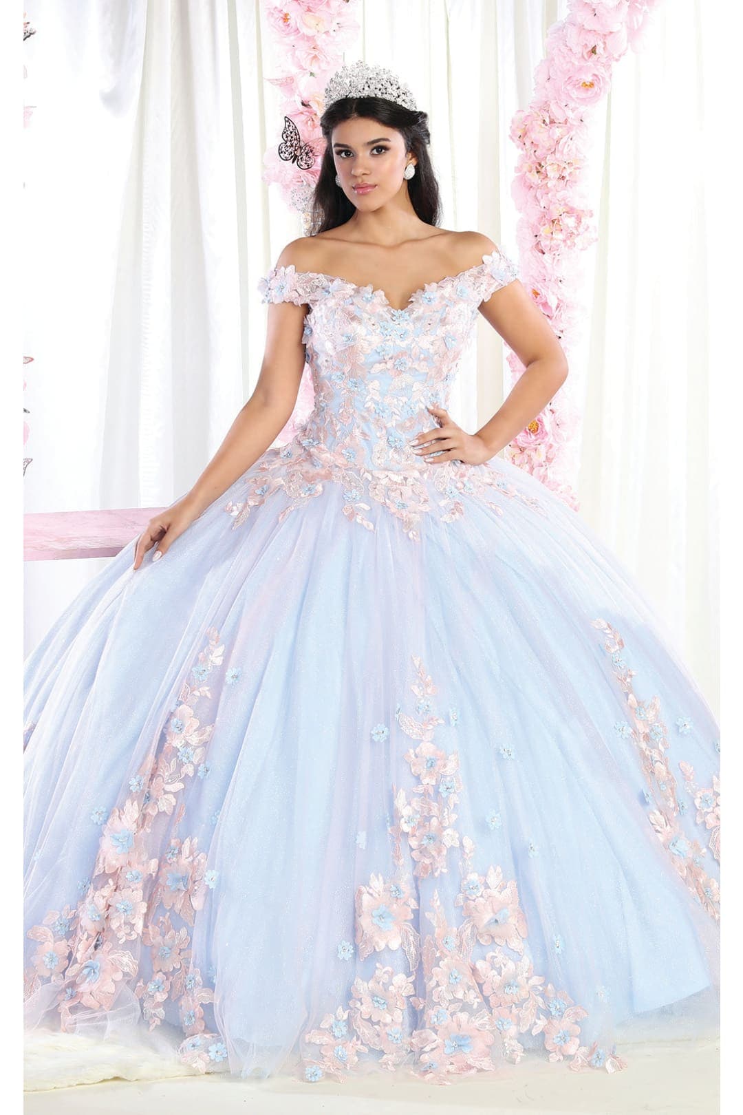 Layla K LK160 Floral Embroidered Glitter Sweet 16 Quince Ball Gown