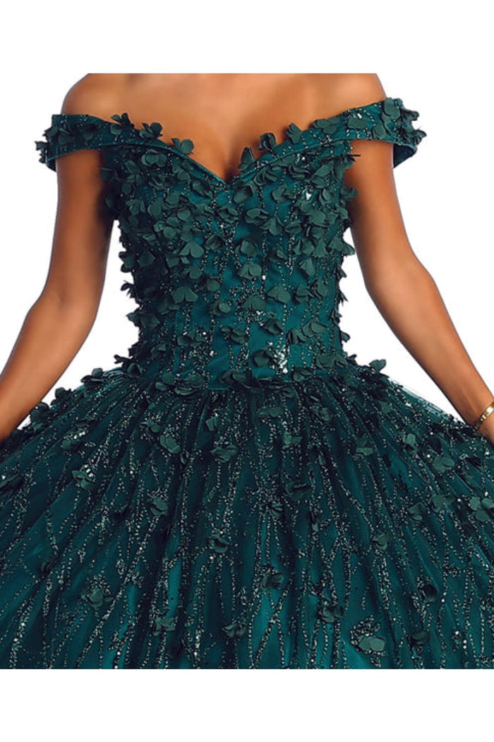 3D Floral Applique Glitter Quince Ball Gown & Plus Size