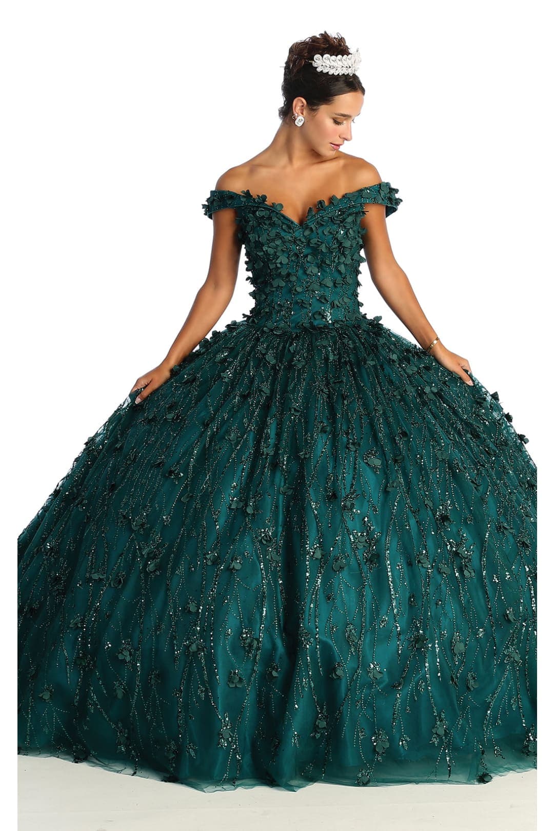 3D Floral Applique Glitter Quince Ball Gown & Plus Size