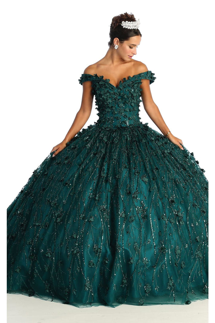 3D Floral Applique Glitter Quince Ball Gown & Plus Size