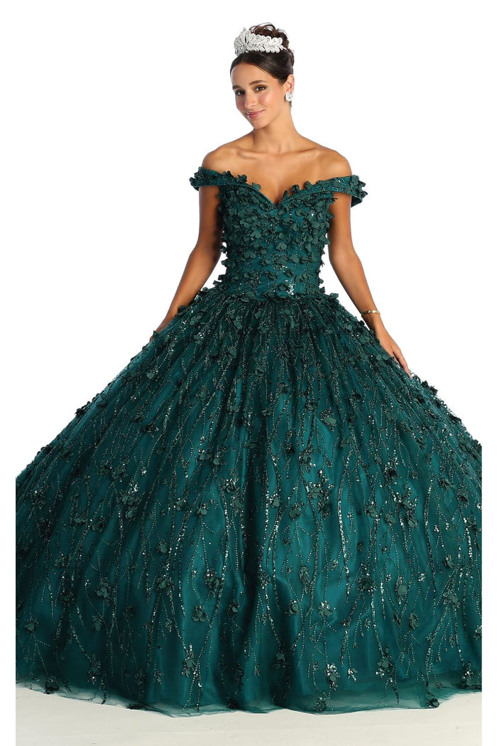 3D Floral Applique Glitter Quince Ball Gown & Plus Size