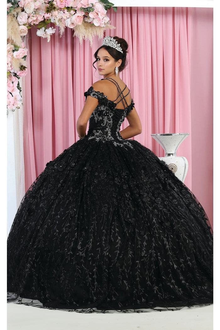 Cold Shoulder 3D Floral Applique Quince Ball Gown