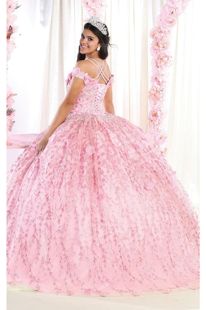 Cold Shoulder 3D Floral Applique Quince Ball Gown
