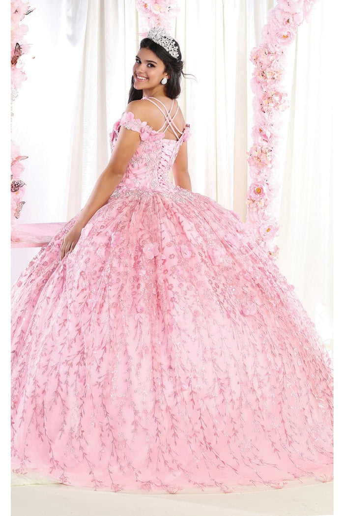 Cold Shoulder 3D Floral Applique Quince Ball Gown