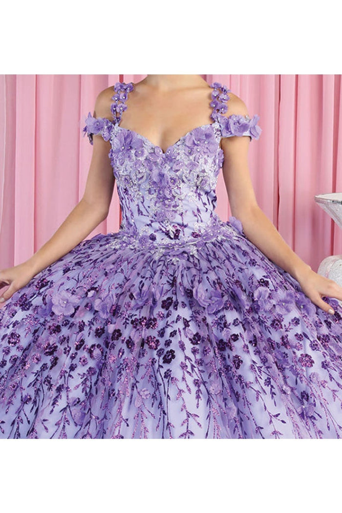 Cold Shoulder 3D Floral Applique Quince Ball Gown