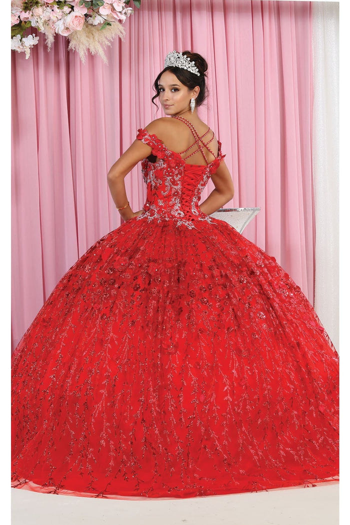 Cold Shoulder 3D Floral Applique Quince Ball Gown