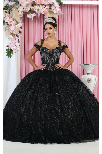 Cold Shoulder 3D Floral Applique Quince Ball Gown