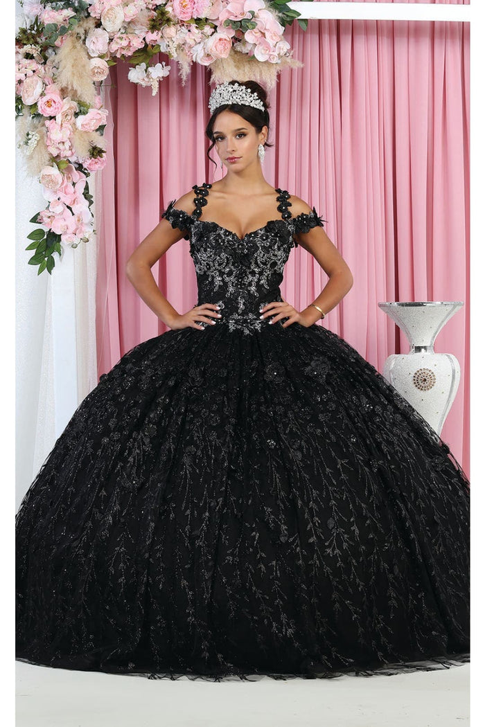 Cold Shoulder 3D Floral Applique Quince Ball Gown