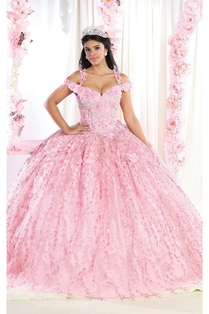 Cold Shoulder 3D Floral Applique Quince Ball Gown