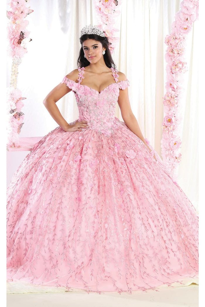 Cold Shoulder 3D Floral Applique Quince Ball Gown