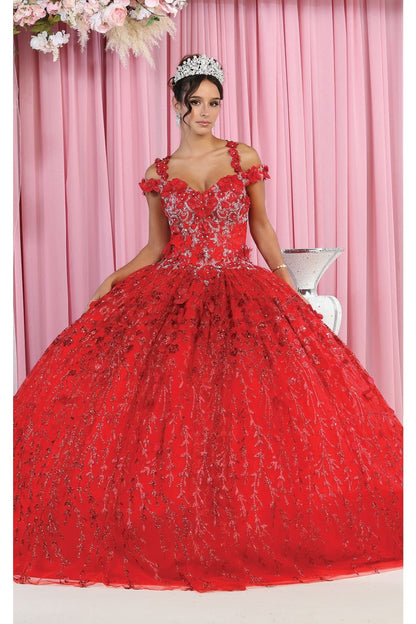 Cold Shoulder 3D Floral Applique Quince Ball Gown