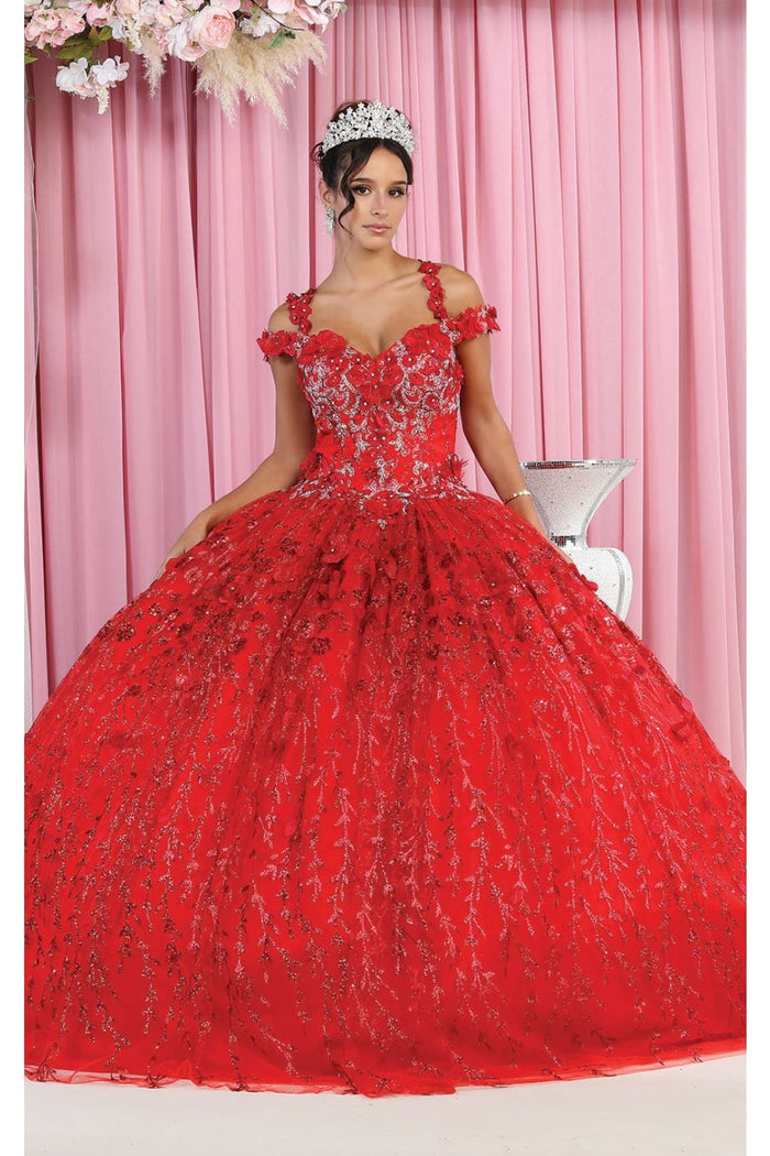 Cold Shoulder 3D Floral Applique Quince Ball Gown