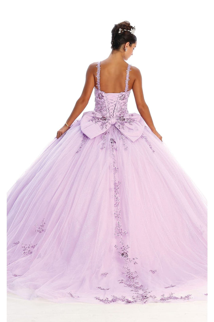 Quinceanera Dress Ball Gown in Mesh Glitter Bow Train by Layla K LK174