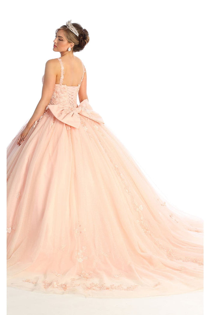 Quinceanera Dress Ball Gown in Mesh Glitter Bow Train by Layla K LK174