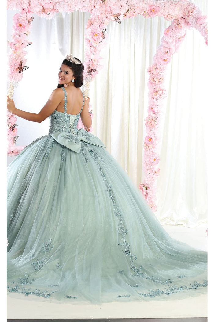 Quinceanera Dress Ball Gown in Mesh Glitter Bow Train by Layla K LK174