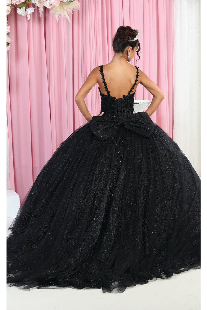 Quinceanera Dress Ball Gown in Mesh Glitter Bow Train by Layla K LK174